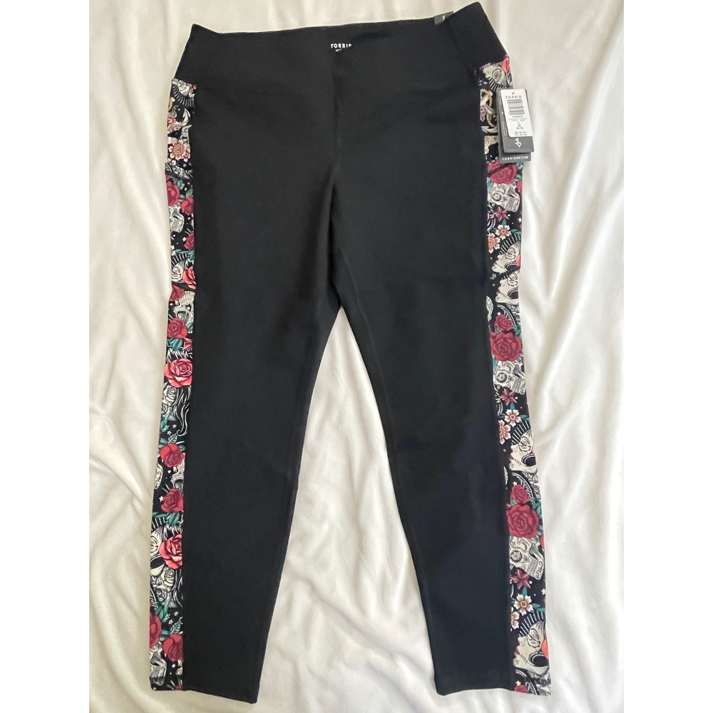 Torrid Active Black Tattoo Skull Rose Floral Print Leggings 3X 22-24 New